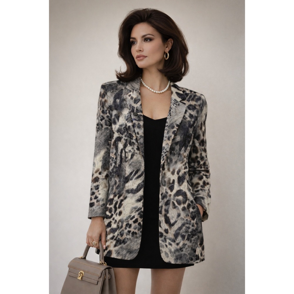 Alberto Makali Leopard Print Lace Blazer Womens Small Brown Pockets Mob Wife